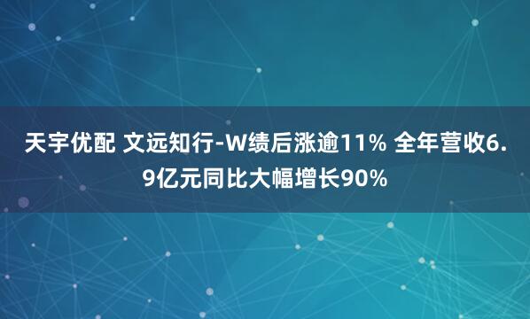 天宇优配 文远知行-W绩后涨逾11% 全年营收6.9亿元同比大幅增长90%